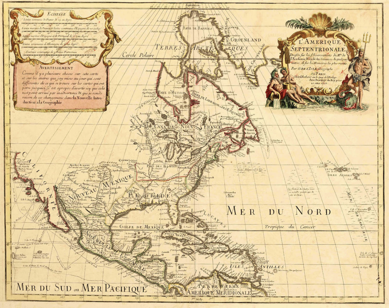 Map of North America by Guillaume de L’Isle presents a French view of the continent about 1700