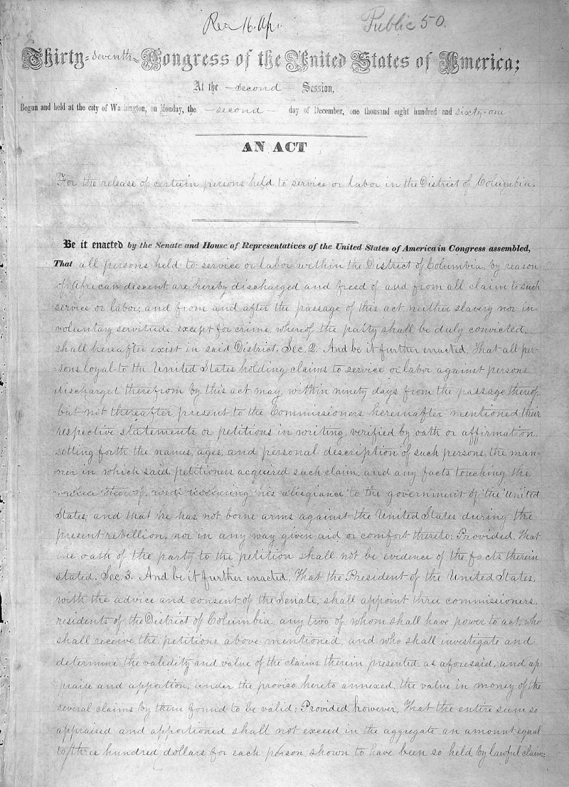 Page 1. of the Emancipation Act D.C.