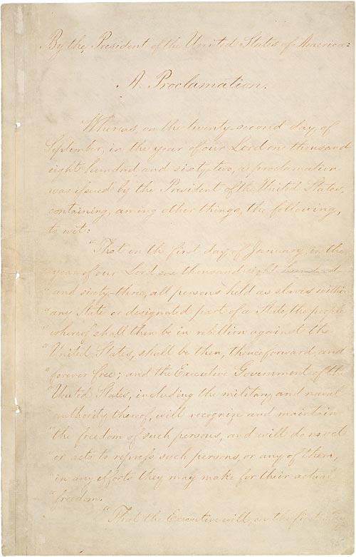 Hand written Emancipation Proclamation 1863