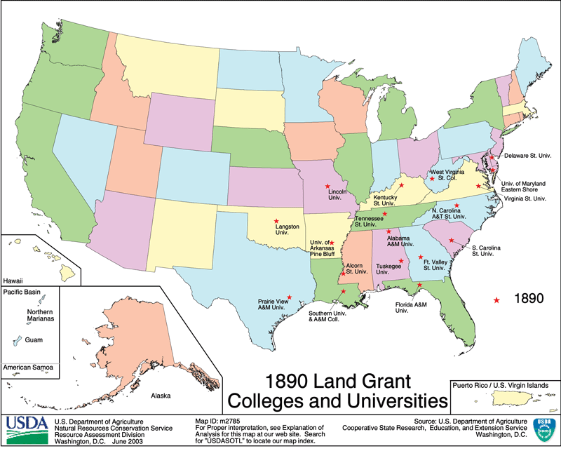 Land Grant Colleges and Universities as of 1890