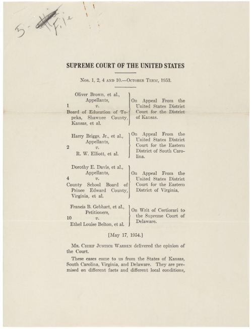 Original Supreme Court documentation of Brown v. Board 