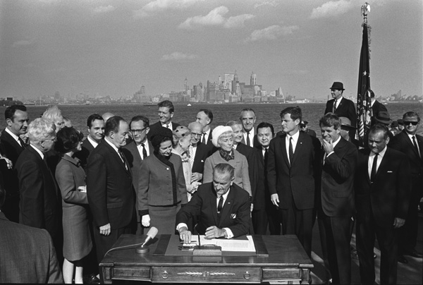 President Johnson signing the Immigration and Nationality Act of 1965